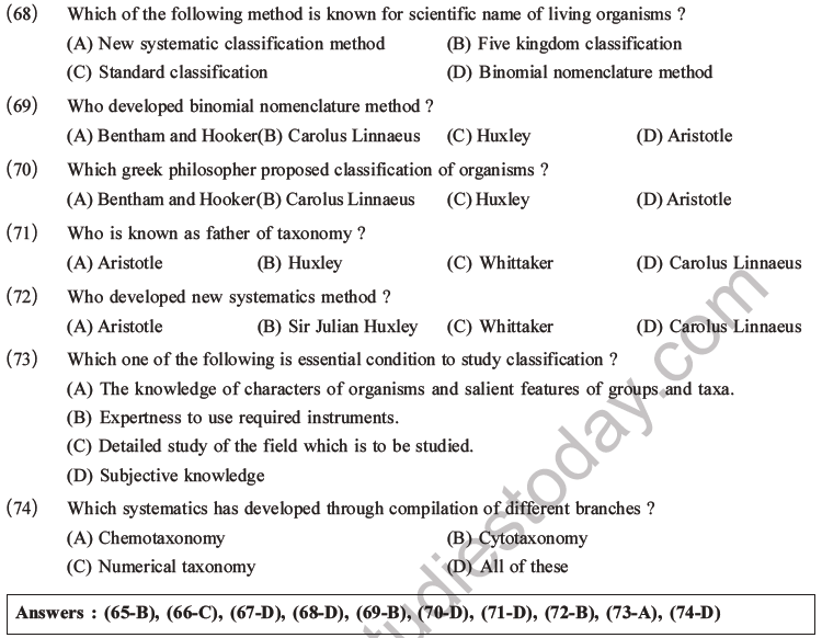 NEET Biology Classification Of Living Organisms MCQs Set B, Multiple ...